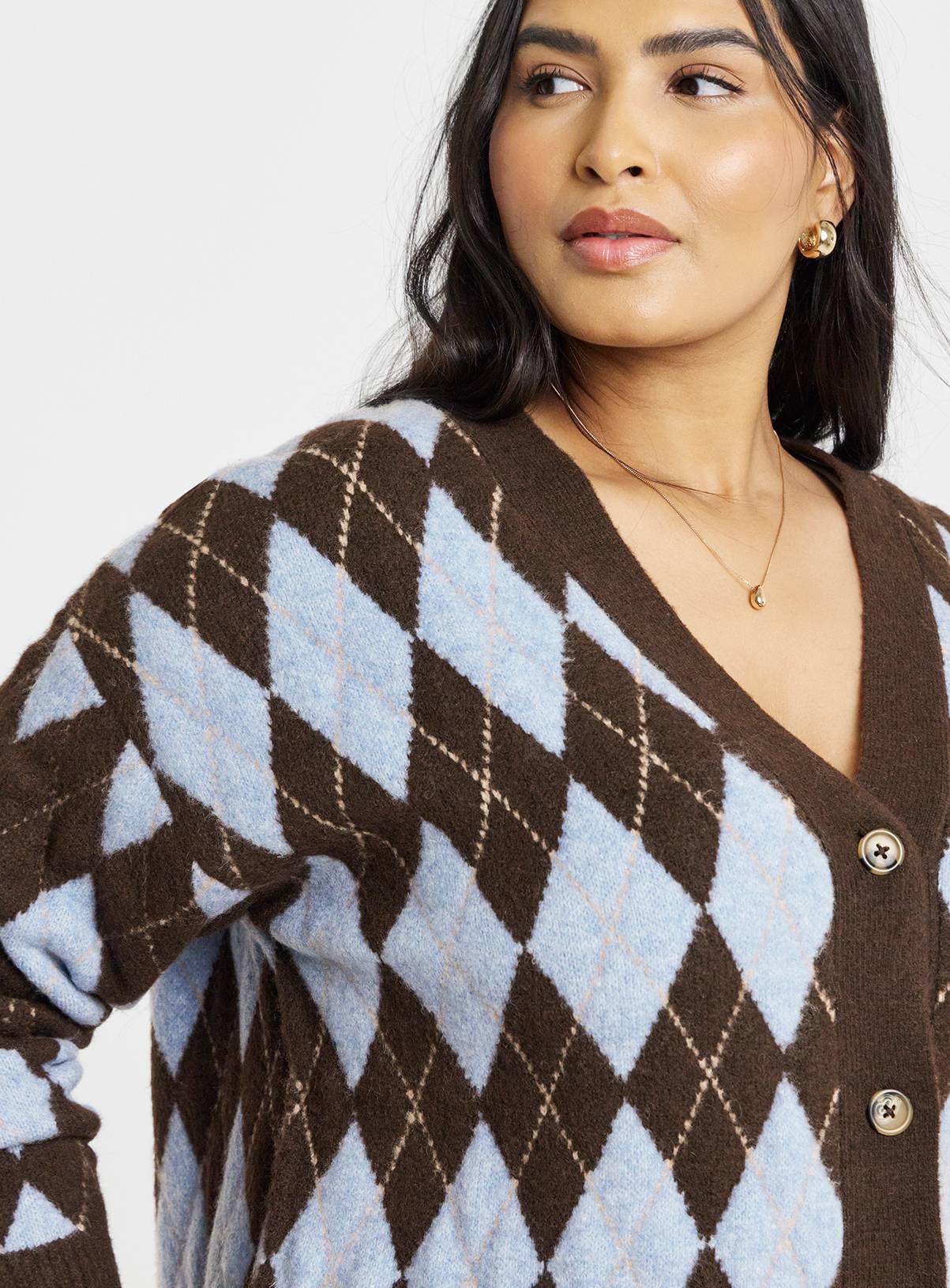 SIMPLY BE Sponge Argyle Boyfriend Cardigan 20-22 - Image 4